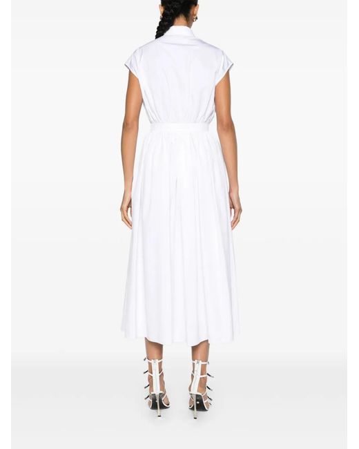 McQueen White Cap-sleeved Flared Dress - Women's - Cotton