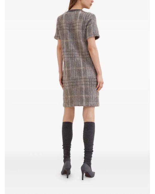 Brunello Cucinelli Gray Check-Pattern Sequin Dress