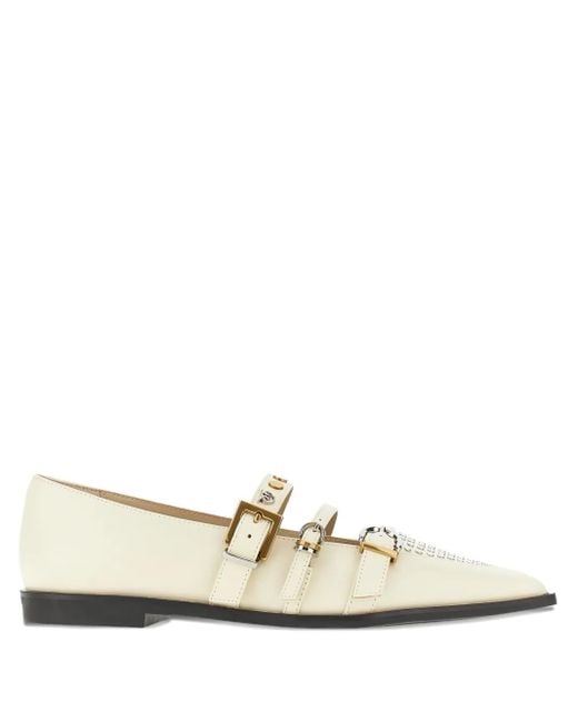 Pinko White Buckle-Embellished Pointed Ballet Flats
