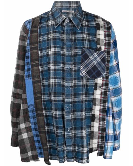 Needles フランネル チェック パッチワーク シャツ カラー ブルー メンズ Lyst