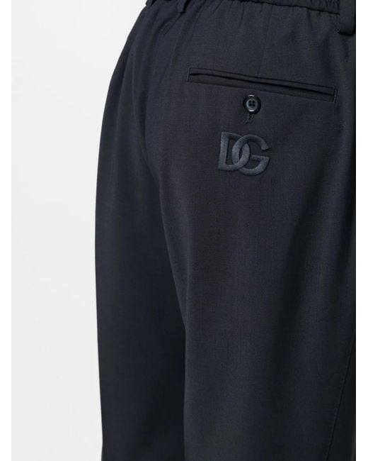 Dolce & Gabbana Blue Logo-Embroidered Tailored Trousers for men