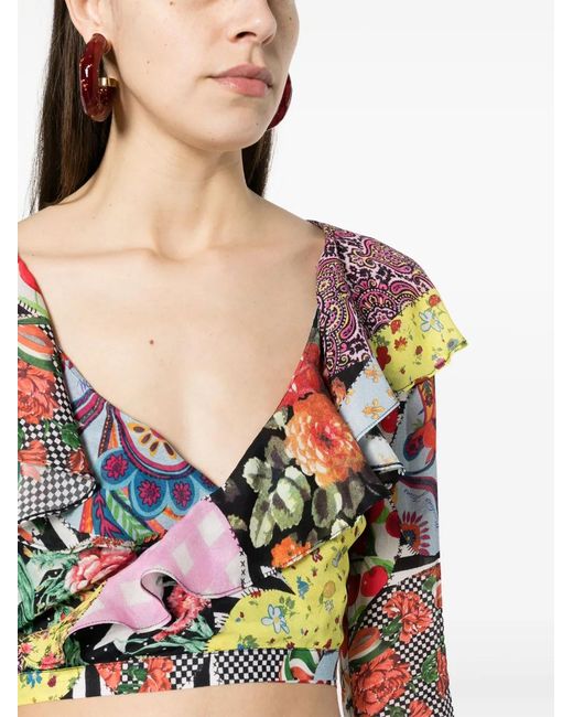 Moschino Yellow Abstract-Pattern Print Wrap Top