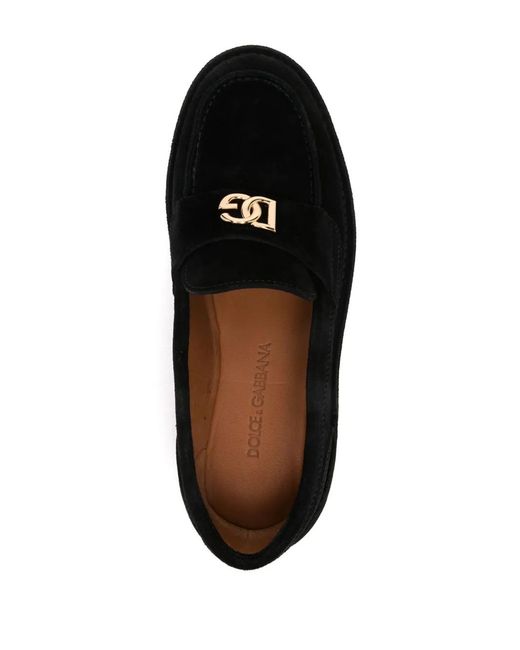 Dolce & Gabbana Black Logo-Plaque Loafers