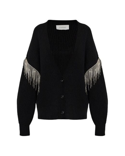 Sportmax Black Pagine Crystal-Fringe Ribbed-Knit Cardigan