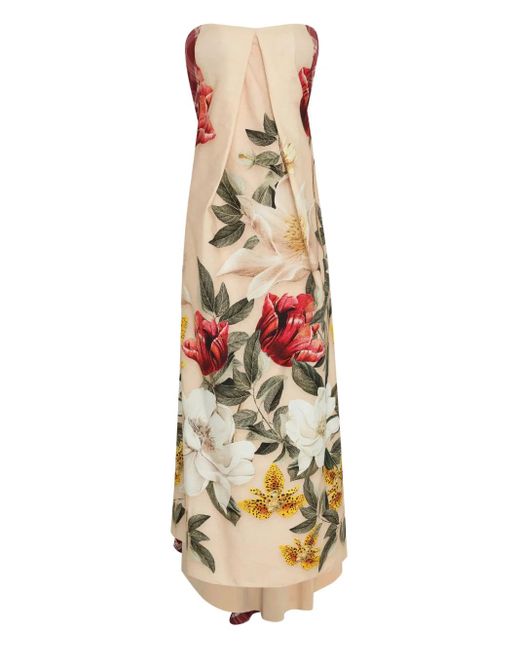 Lethicia Bronstein White Schulterfreies Marigold Maxikleid mit Print