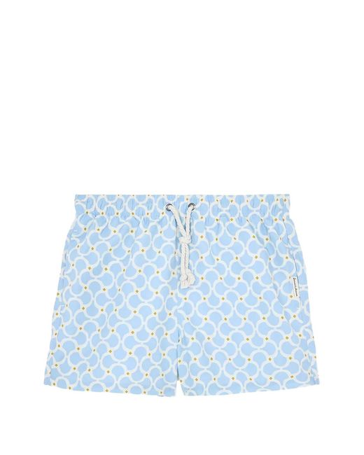 GASSA D'AMANTE Blue Nora Geometric-Print Drawstring Swim Shorts for men