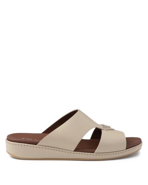 Claquettes En Cuir À Logo Triangle En Émail Prada pour homme en coloris Brown