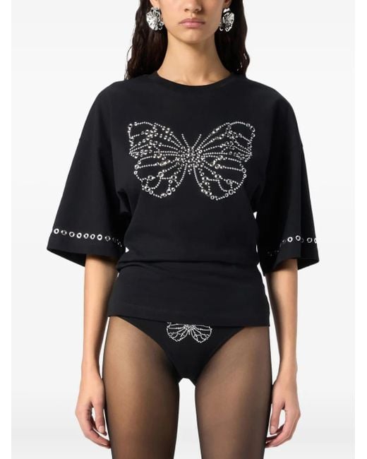Camiseta con mariposa con apliques Blumarine de color Black