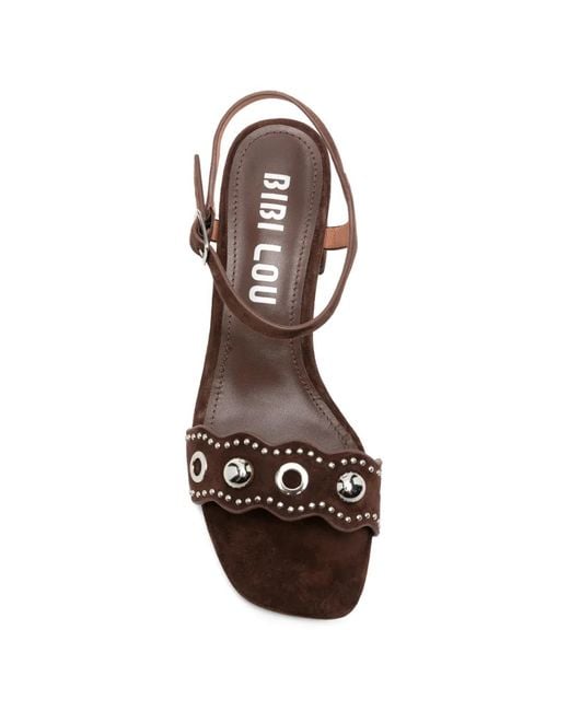 Bibi Lou Brown Studded-Strap Sandals