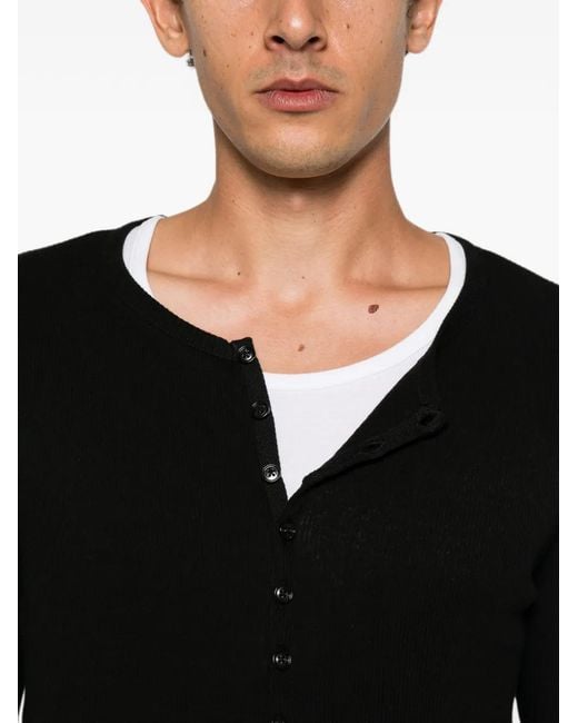 Ann Demeulemeester Black Ribbed-Knit Henley Sweater for men