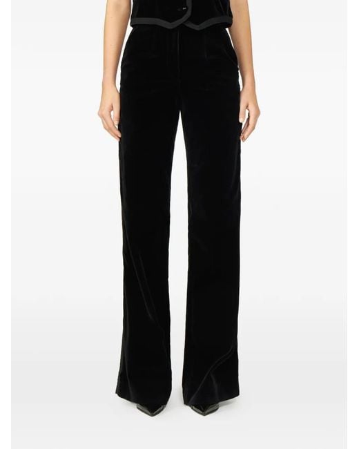 Costarellos Black Avice Velvet Wide-Leg Trousers