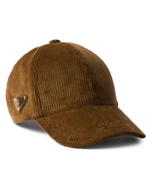 Cappello Da Baseball A Coste di Prada in Brown
