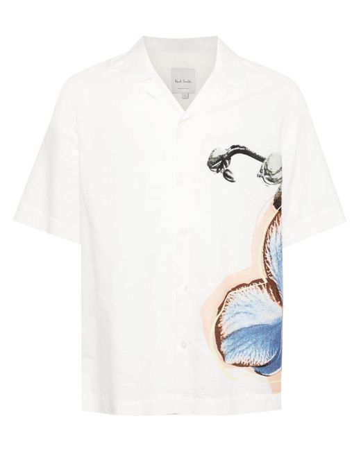 Paul Smith White Orchid-print Linen Shirt for men