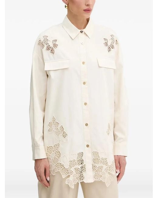 Marciano White Floral-Appliqué Pocket Shirt