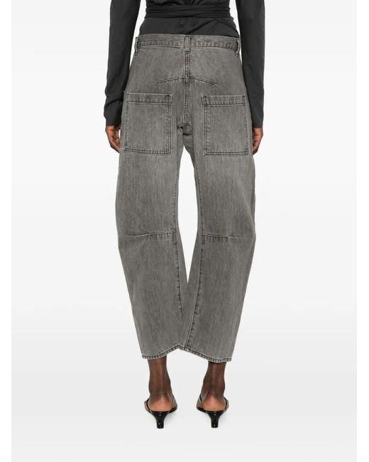 Nili Lotan Gray Faded Patch-Pocket Jeans