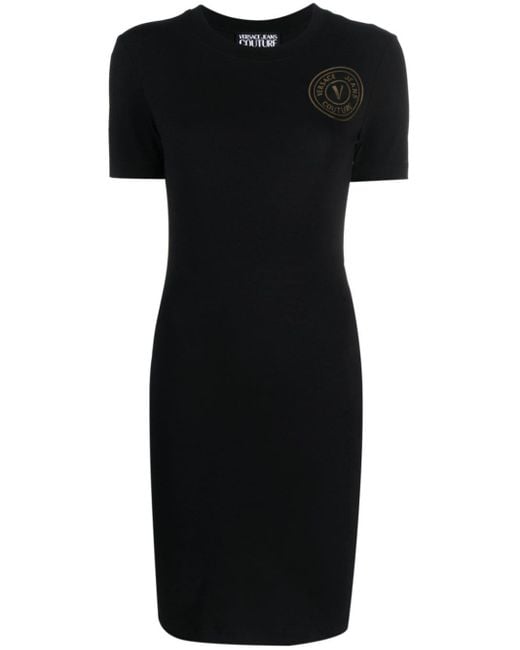 Robe en coton stretch à logo imprimé Versace en coloris Black