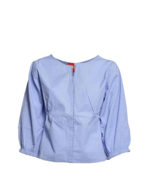 ..,merci Blue Bobble-Trim Elasticated-Waist Blouse