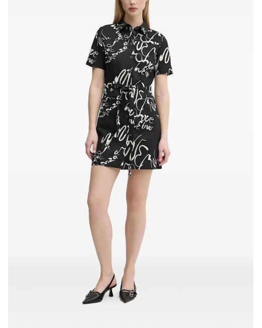 Desigual Black Script-Print Shirt Mini Dress
