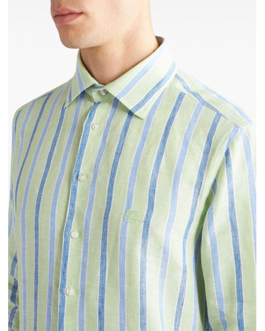 Etro Blue Pegaso-embroidered Striped Shirt for men