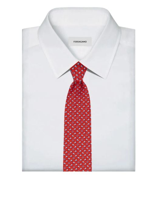 メンズ Ferragamo エレファントプリント シルクネクタイ Red