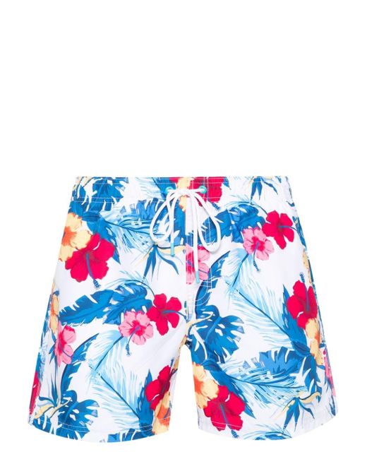 Sundek Blue Floral-print Swim Shorts for men