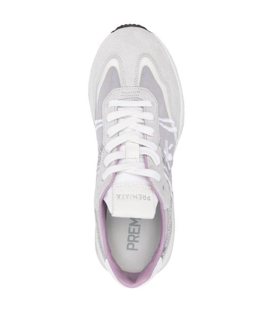 Premiata White Cassie Sequin-embellished Sneakers
