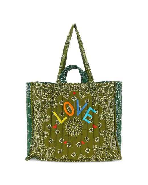 Call it By Your Name Green Maxi Cabas Quilted Tote Bag