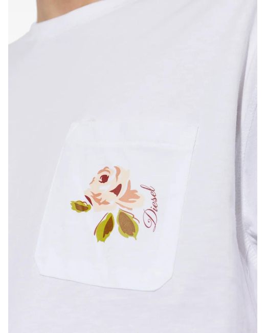 DIESEL White Floral-Print Striped Cotton Pajama Set for men