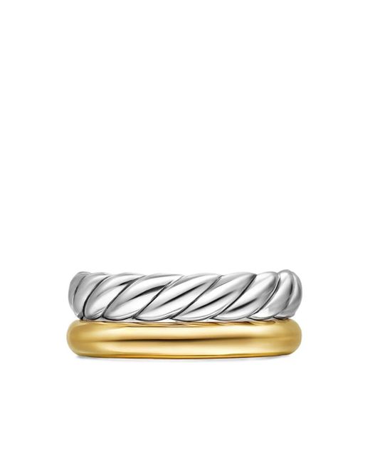 David Yurman White 18K And Sterling Dy Mercer Two Row Ring