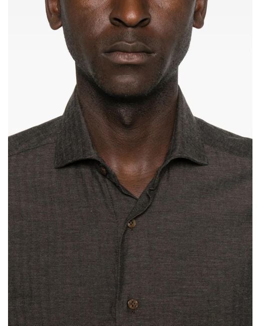 Barba Napoli Gray Textured Cotton Shirt for men