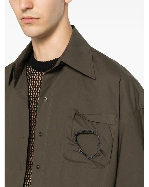 OPEN YY Brown Bead-Embellished Cropped Shirt