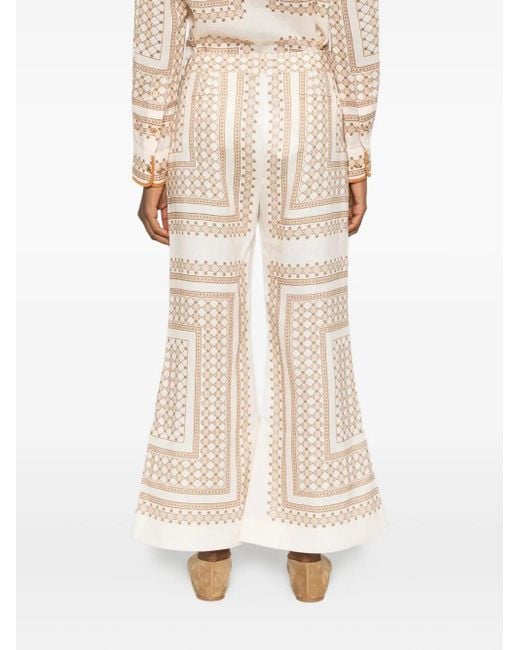 Zimmermann Natural Geometric-Print Flared Trousers