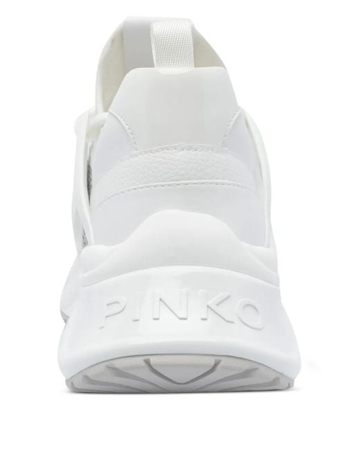 Pinko White Ariel Crystal-Embellished Lace-Up Sneakers