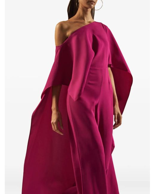 ‎Taller Marmo Red Jerry One-Shoulder Cape Jumpsuit