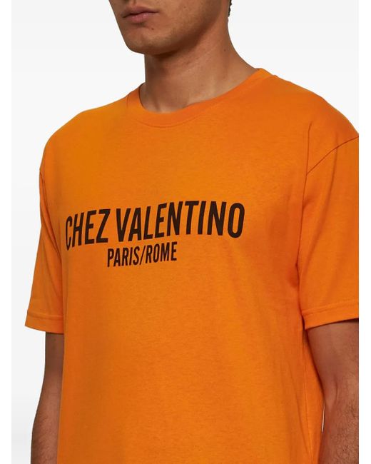 Valentino Garavani Orange Chez-Print T-Shirt for men
