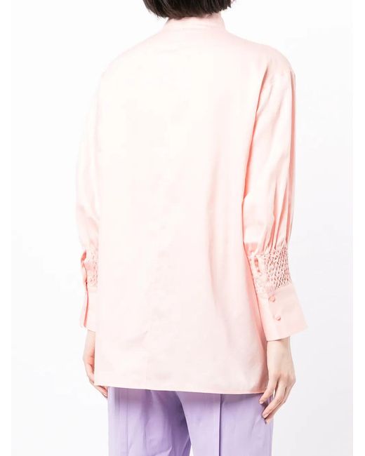 Shiatzy Chen Pink Cotton Embroidered Sleeve Shirt