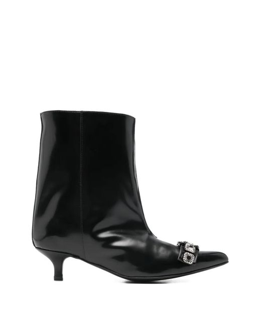 Toga Black Toe-Embellishment Pointed-Toe Leather Boots