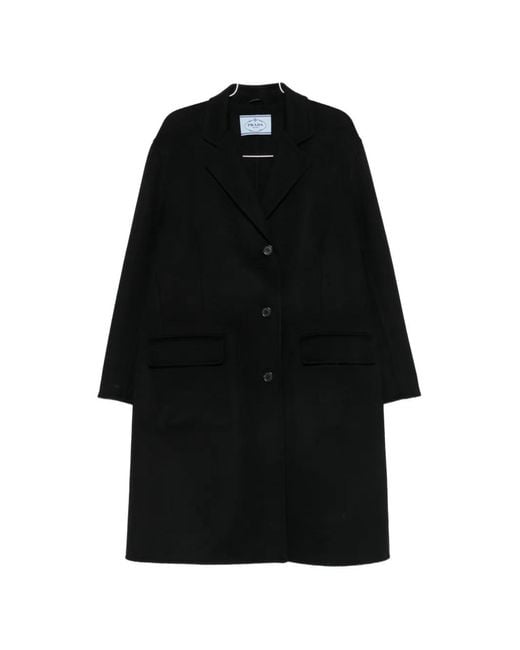 Prada Black Single-Breasted Notched-Lapels Coat