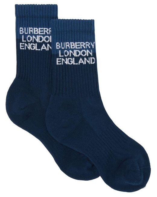 Burberry Baumwolle Intarsien-Socken mit Logo in Blau - Lyst