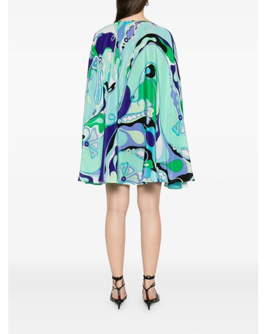 Emilio Pucci Green Orchidee-Print Silk Dress
