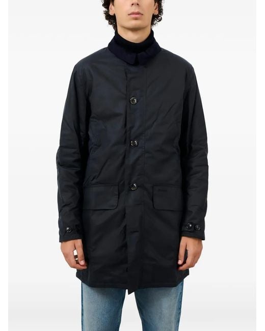 Barbour Blue Waxed-Cotton Corduroy-Collar Coat for men