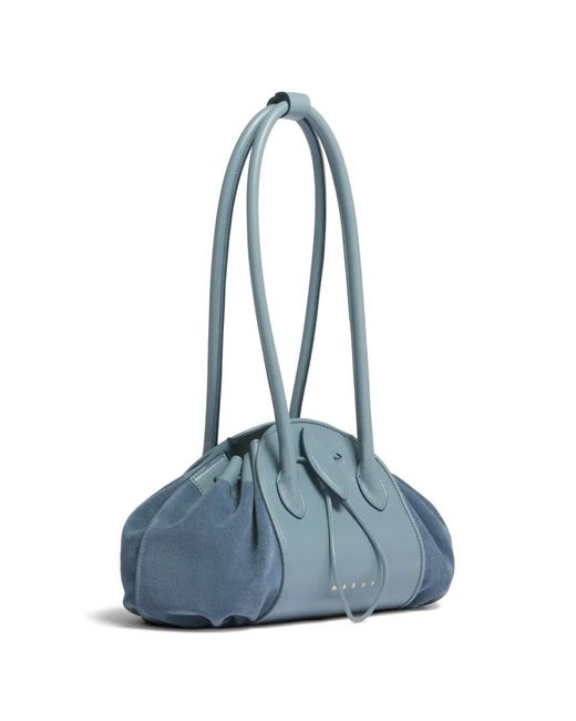 Marni Blue Leather And Suede Tulipea Shoulder Bag