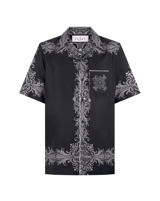 Philipp Plein Black Baroque-Print Bowling Shirt for men