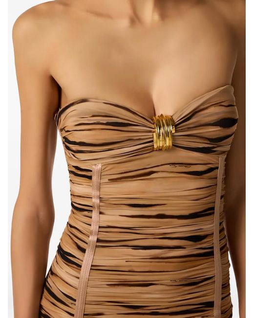 Elisabetta Franchi Brown Jersey Dress With Tiger Print