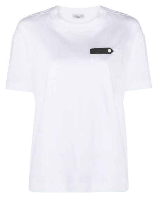 Brunello Cucinelli White Monili Bead-embellished Cotton T-shirt