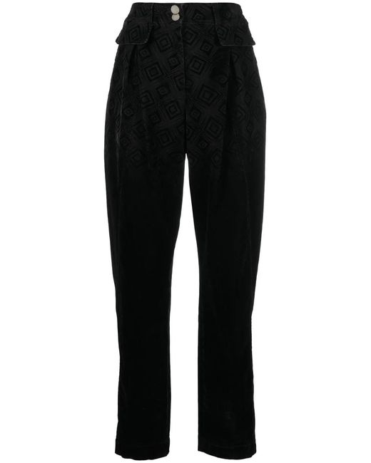 Alberta Ferretti Black Geometric-Print High-Waisted Trousers