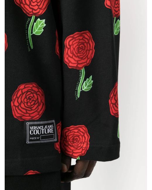 Versace Jeans Couture Red Interlock Rose-Print Oversized T-Shirt for men