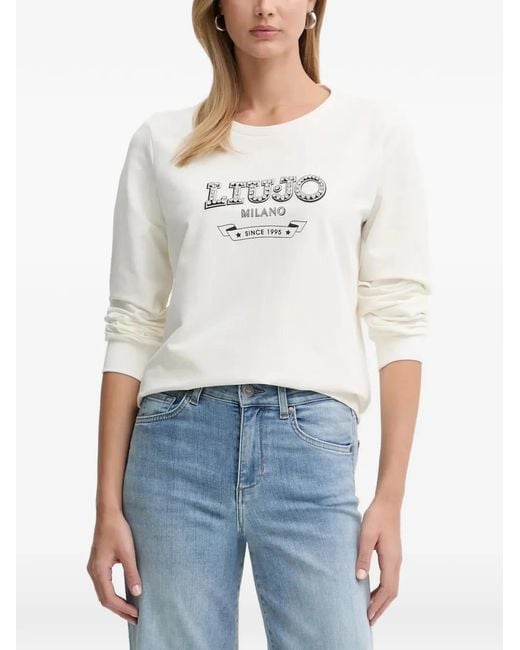 Liu Jo White Embellished Graphic Sweatshirt