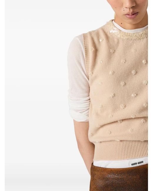 Miu Miu Natural Crew-Neck Cashmere Vest