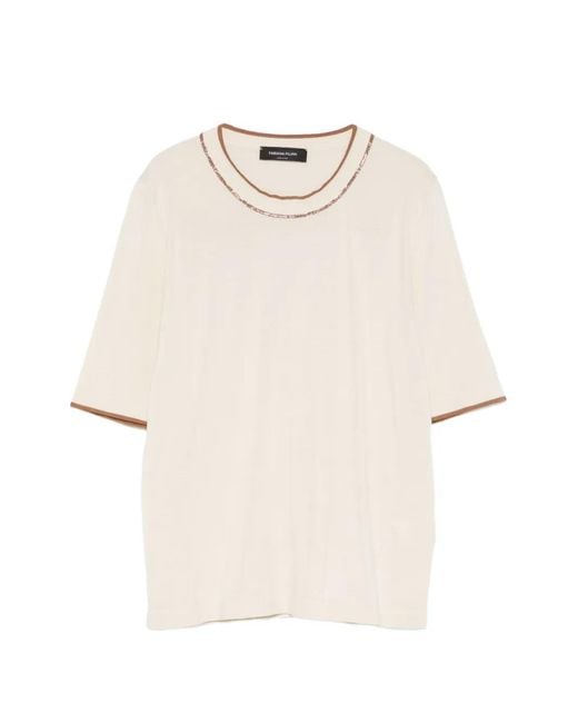 Fabiana Filippi White Contrast-Trim Knitted T-Shirt